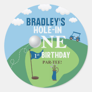 Pegatina Redonda Agujero En Un Golf Primer Cumpleaños