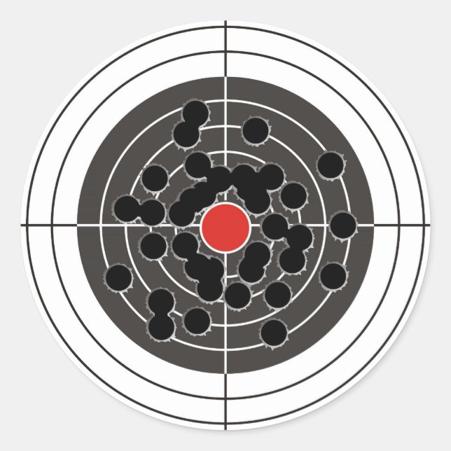 Pegatina Redonda ¡Agujeros de bala en blanco - pero no la diana! (Anverso)