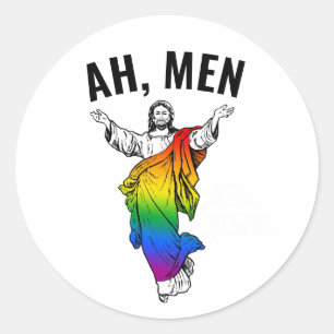 Pegatina Redonda Ah hombres - Meme divertido de Jesús