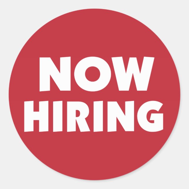 Pegatina Redonda Ahora contratando (Anverso)