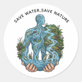 Pegatina Redonda Ahorra Agua Salva la Naturaleza Conciencia Ecológi