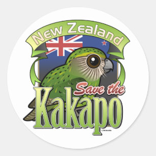 Pegatina Redonda Ahorre el Kakapo de Nueva Zelanda