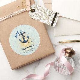 Pegatina Redonda ¡Ahoy azul moderno! Anchor Nautical Baby Shower