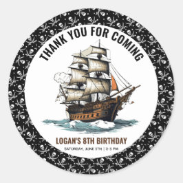 Pegatina Redonda ¡Ahoy! Barco pirata 8 cumpleaños