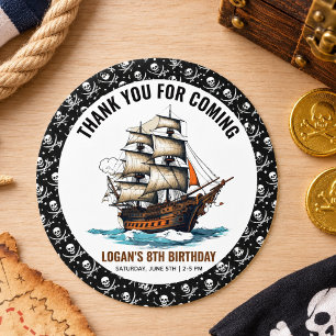 Pegatina Redonda ¡Ahoy! Cumpleaños 8 del Barco Pirata 