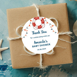 Pegatina Redonda Ahoy es un Baby Shower de Boy Nautical Gracias