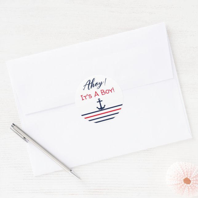 Pegatina Redonda ¡Ahoy es un chico! Baby Shower naumático (Sobre)