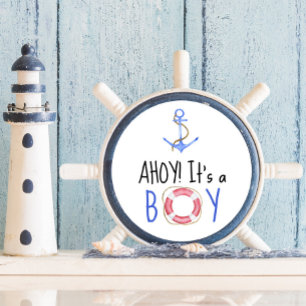 Pegatina Redonda Ahoy es un niño! Baby Shower Náutico