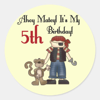 Pegatina Redonda Ahoy Matey Pirate 5 cumpleaños