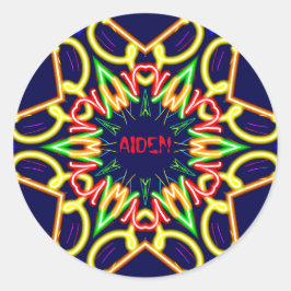 Pegatina Redonda AIDEN ~Patrón Alien Fluoro ~ Personalizado