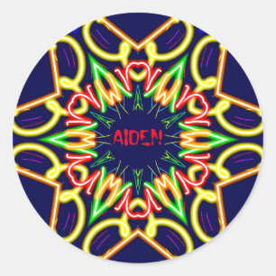 Pegatina Redonda AIDEN ~Patrón Alien Fluoro ~ Personalizado