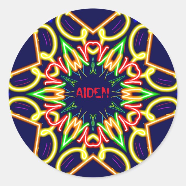 Pegatina Redonda AIDEN ~Patrón Alien Fluoro ~ Personalizado (Anverso)