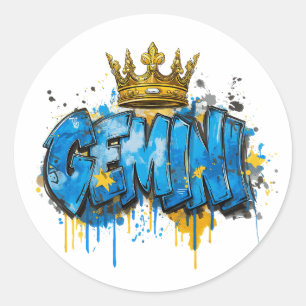 Pegatina Redonda Aire Gemini Zodiac Graffiti con corona