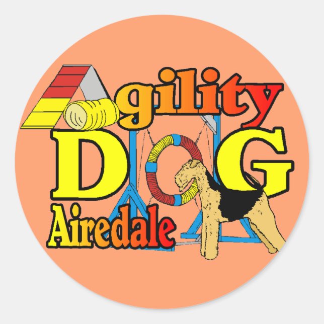 Pegatina Redonda Airedale_Agility Gifts (Anverso)