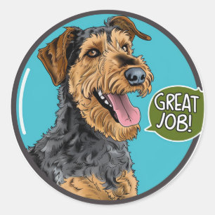 Pegatina Redonda Airedale Great Job Teacher Reward