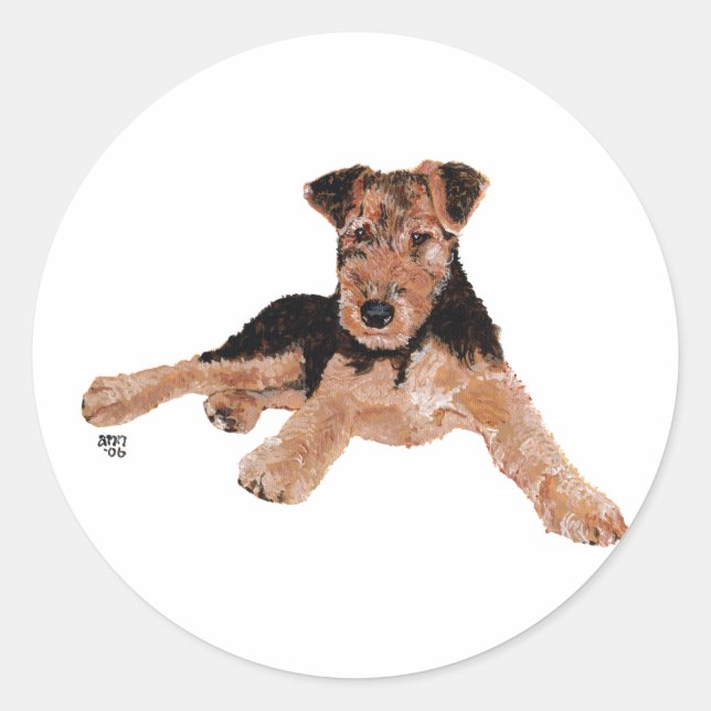 Pegatina Redonda Airedale, Lakeland, grupo Welsh Terrier (Anverso)