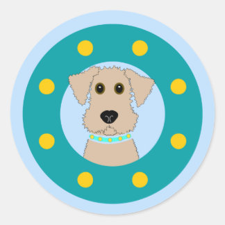 Pegatina Redonda Airedale Puppy