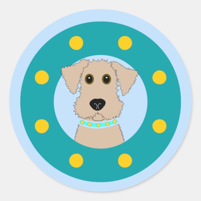 Pegatina Redonda Airedale Puppy (Anverso)