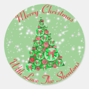 Pegatina Redonda Airedale Terrier Dog Silhouette Christmas Tree Grn