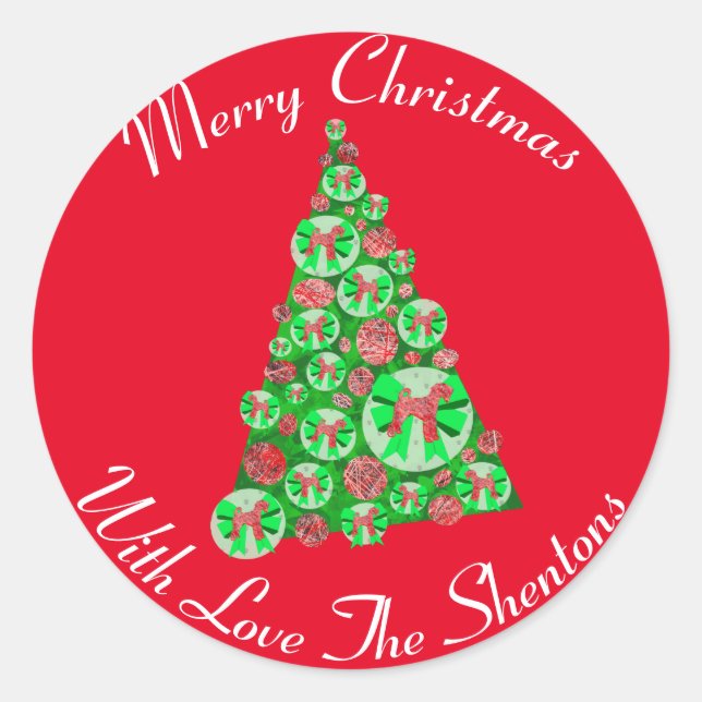 Pegatina Redonda Airedale Terrier Perro Silhouette Árbol de Navidad (Anverso)