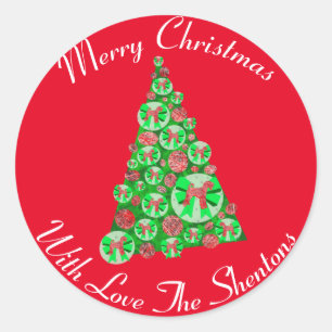 Pegatina Redonda Airedale Terrier Perro Silhouette Árbol de Navidad