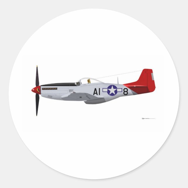 Pegatina Redonda Airmen del Norteamericano P-51D Mustang Tuskegee (Anverso)