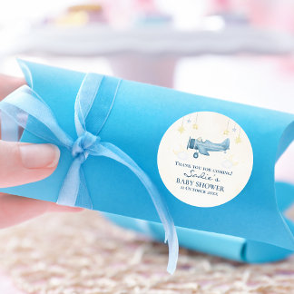 Pegatina Redonda Airplane Baby Shower Whimsical Boy Baby Welcome 