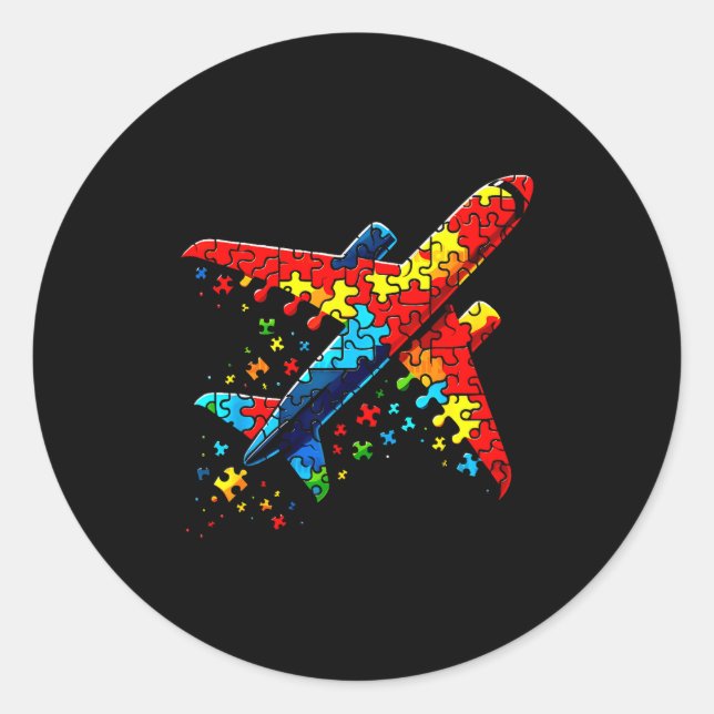 Pegatina Redonda Airplane Jigsaw Puzzle Kids Toddler Boys Autism Aw (Anverso)