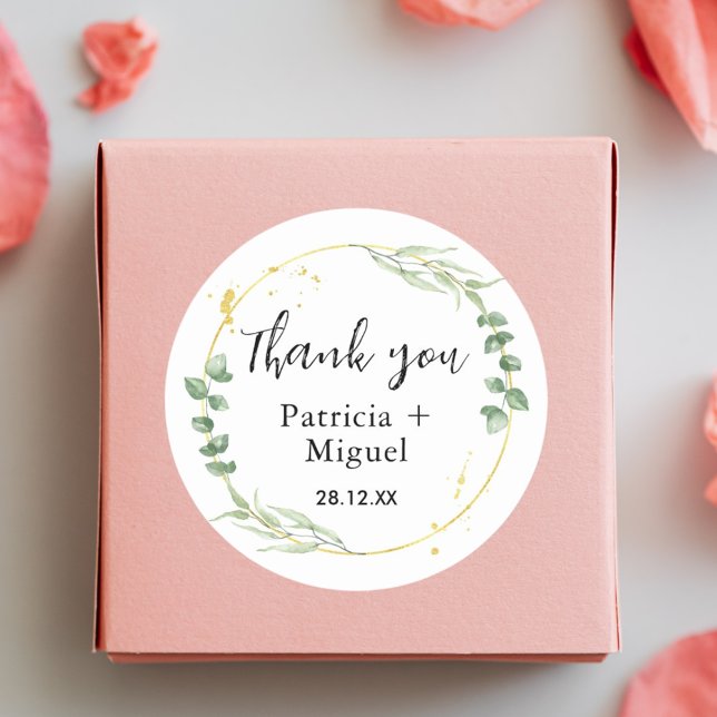 Pegatina Redonda Airy Greenery Personalized Gracias Boda (Subido por el creador)