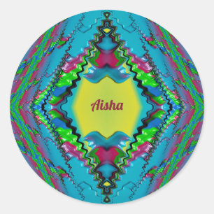 Pegatina Redonda AISHA ~ Black Pink Azul y Amarillo Fractal ~ Clase