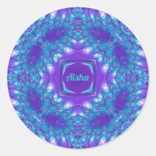 Pegatina Redonda AISHA ~ WOW ¡PRECIOSO 3D! Acuático, Púrpura y Blan