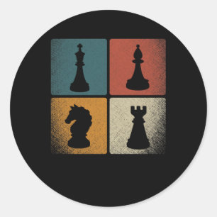Pegatina Redonda Ajedrez Retro Pieces Tripulación de Ajedrez Vinta