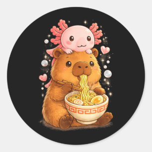 Pegatina Redonda Ajolote divertido, anime de fideos kawaii y carpin