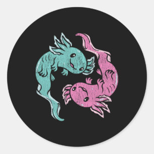 Pegatina Redonda Ajolotes Yin Yang - Meditación de Salamandra Mexic