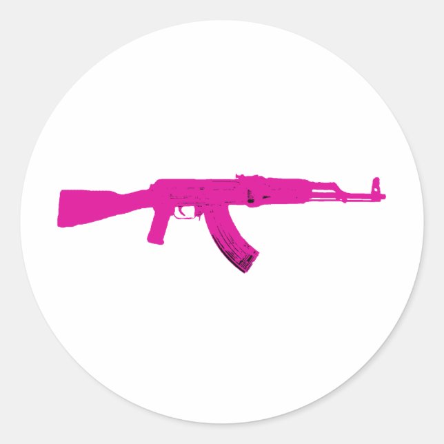 Pegatina Redonda AK-47 rosa (Anverso)