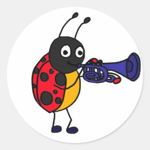 Pegatina Redonda AK- Ladybug Jugando Personalizado de trompetas