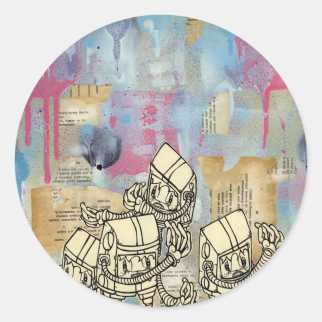 Pegatina Redonda Akayo Robots (Anverso)