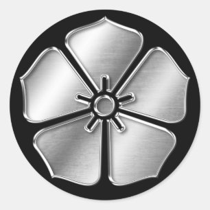 Pegatina Redonda Akechi Clan Kamon Silver Chrome