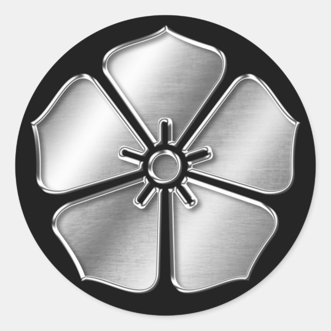 Pegatina Redonda Akechi Clan Kamon Silver Chrome (Anverso)