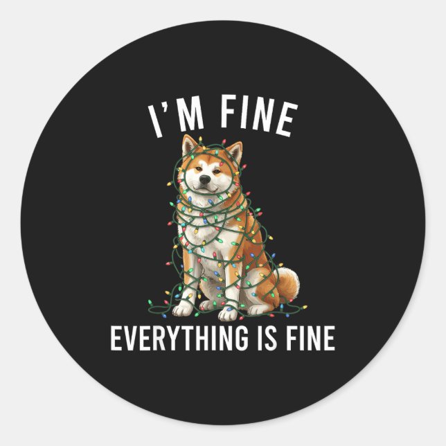 Pegatina Redonda Akita Inu Christmas I'm Fine Everything Is Fine  (Anverso)
