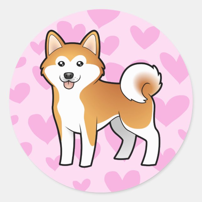 Pegatina Redonda Akita Inu / Shiba Inu Love (Anverso)