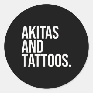 Pegatina Redonda Akitas Y El Propietario De Tattoos Akita Perro Paw