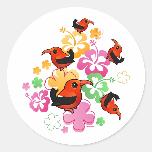 Pegatina Redonda Al estilo hawaiano 'I'iwi (Anverso)