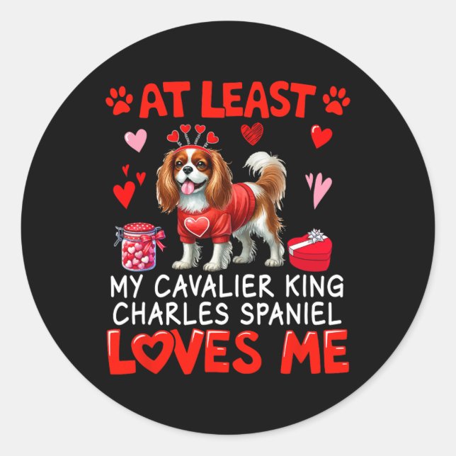Pegatina Redonda Al Menos Cavalier King Charles Spaniel Me ama V (Anverso)