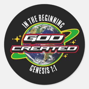 Pegatina Redonda AL PRINCIPIO, DIOS, Día Cristiano de la Tierra