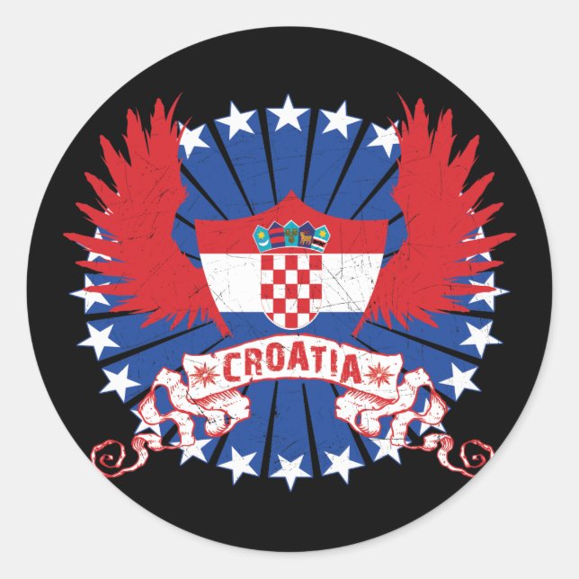 Pegatina Redonda Ala de Croacia (Anverso)