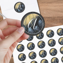 Pegatina Redonda Ala simple de mariposa amarillo y azul