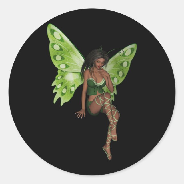 Pegatina Redonda Ala Verde Lady Faerie 6 - Hada 3D - (Anverso)