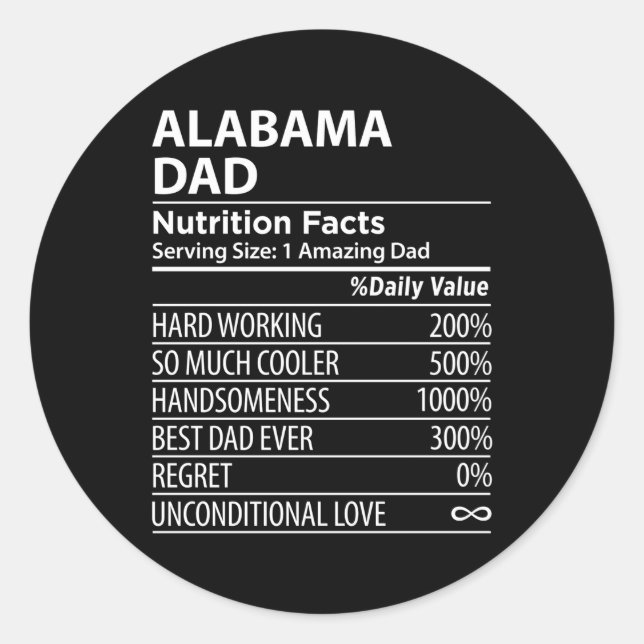Pegatina Redonda Alabama Al Dad Nutrition Facts S Usa State (Anverso)