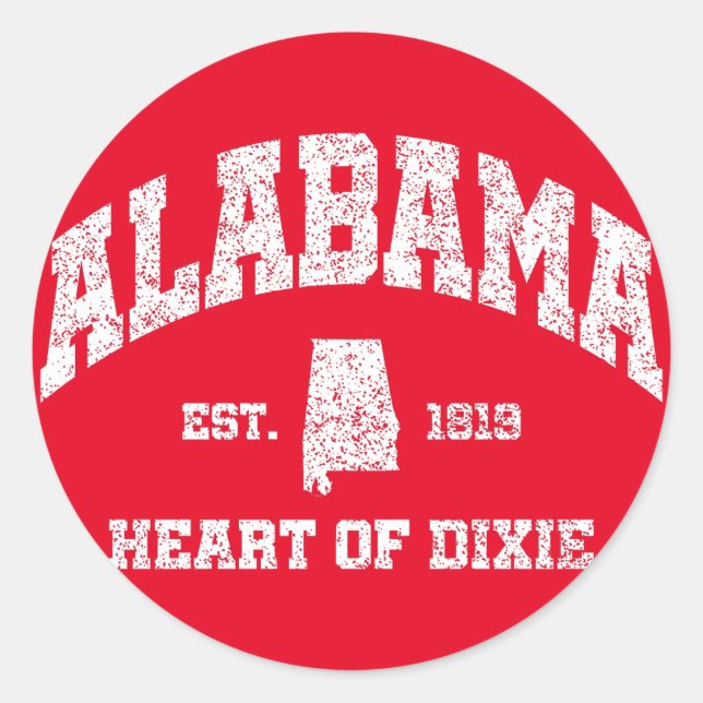 Pegatina Redonda Alabama, corazón de Dixie (Anverso)